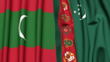 Gerçekçi kumaş dokusuna sahip MALDIVES ve Türkmenistan bayrakları