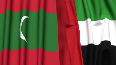 Gerçekçi kumaş desenli MALDIVES ve BAE bayrakları