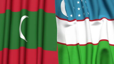 MALDIVES ve UZBEKISTAN bayrakları gerçekçi kumaş dokusuyla