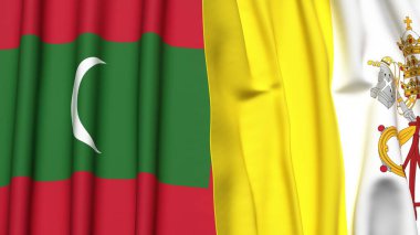 Gerçekçi kumaş dokusuna sahip MALDIVES ve VATİKAN bayrakları