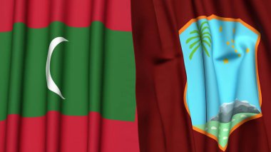 MALDIVES ve Batı Hint Adaları bayrakları gerçekçi kumaş dokusuyla