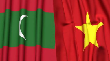 MALDIVES Bayrakları ve gerçekçi kumaş dokusuna sahip VİETNAM