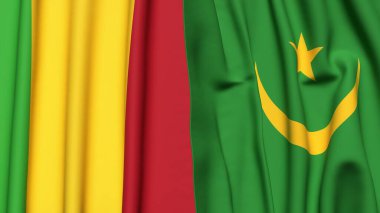 Gerçekçi kumaş dokusuna sahip MALI ve MAURITANIA bayrakları
