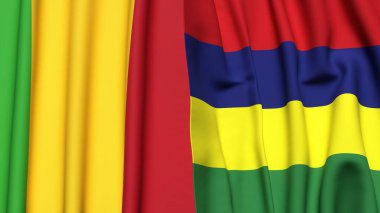 Gerçekçi kumaş dokusuna sahip MALI ve MAURITIUS bayrakları