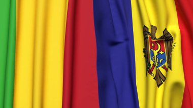 Gerçekçi kumaş dokusuna sahip MALI ve MOLDOVA bayrakları
