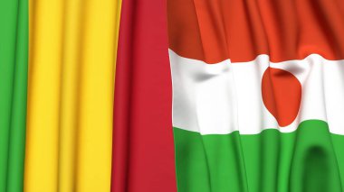 MALI ve NIGER bayrakları gerçekçi kumaş dokusuyla