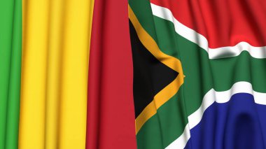 Mali ve Güney Afrika 'nın gerçekçi kumaş dokusuna sahip bayrakları