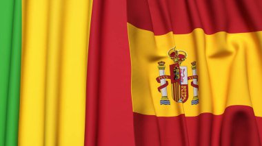 MALI ve SPAIN bayrakları gerçekçi kumaş dokusuyla
