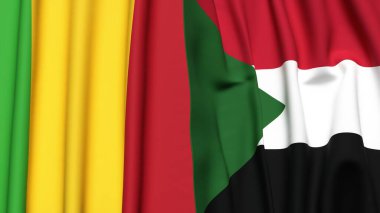 MALI ve SUDAN bayrakları gerçekçi kumaş dokusuna sahip