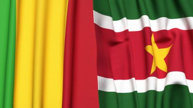 MALI ve SURINAME bayrakları gerçekçi kumaş dokusuyla