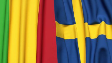 MALI ve SWEDEN bayrakları gerçekçi kumaş dokusuyla