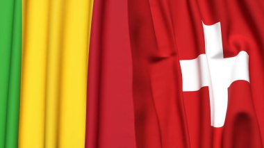 Gerçekçi kumaş dokusuna sahip MALI ve SWitzERLAND bayrakları