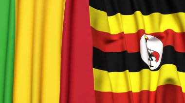 MALI ve UGANDA bayrakları gerçekçi kumaş dokusuyla