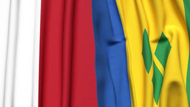MALTA ve SAINT VINCENT bayrakları gerçekçi kumaş dokusuyla