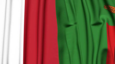 MALTA ve ZAMBIA bayrakları gerçekçi kumaş dokusuyla