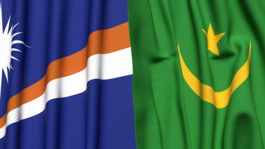 Marshall Adaları bayrakları ve gerçekçi kumaş dokusuna sahip mauritania