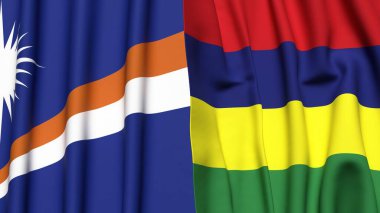 Marshall Adalarının bayrakları ve gerçekçi kumaş dokusuna sahip belediye başkanlığı.