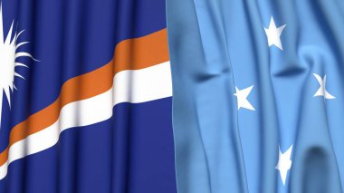 Marshall Adaları ve MICRONEZYA bayrakları gerçekçi kumaş dokusuyla