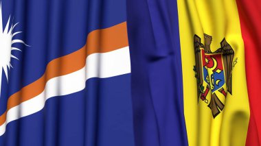 Marshall Adaları ve MOLDOVA 'nın gerçekçi kumaş dokusuyla bayrakları