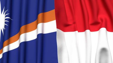 Marshall Adaları ve Monako 'nun gerçekçi kumaş dokusuna sahip bayrakları