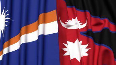 Marshall Adalarının bayrakları ve gerçekçi kumaş dokusuna sahip NEPAL