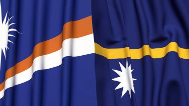 Marshall Adaları ve NAURU 'nun gerçekçi kumaş dokusuna sahip bayrakları