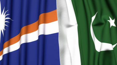 Marshall Adaları ve gerçekçi kumaş dokusuna sahip PAKISTAN bayrakları