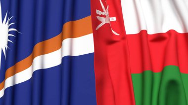 Marshall Adaları 'nın bayrakları ve gerçekçi kumaş dokusuna sahip OMAN