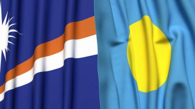 Marshall Adaları ve PALAU bayrakları gerçekçi kumaş dokusuyla