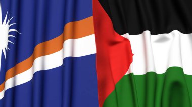 Marshall Adaları ve Filistin bayrakları gerçekçi kumaş dokusuyla