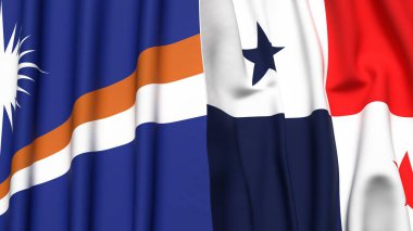 Marshall Adalarının bayrakları ve gerçekçi kumaş dokusuna sahip Panama