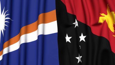 Marshall Adaları 'nın bayrakları ve gerçekçi kumaş dokusuna sahip PAPUA NEW Guinea