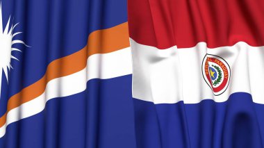 Marshall Adaları 'nın bayrakları ve gerçekçi kumaş dokusuna sahip paraşütçüler.