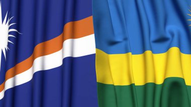 Marshall Adaları ve Rwanda 'nın gerçekçi kumaş dokusuyla bayrakları