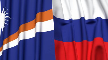 Marshall Adaları ve RUSSIA 'nın gerçekçi kumaş dokusuna sahip bayrakları