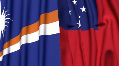 Marshall Adalarının bayrakları ve gerçekçi kumaş dokusuna sahip SAMOA