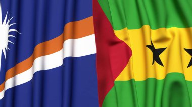 Marshall Adalarının bayrakları ve gerçekçi kumaş dokusuna sahip SAO TOME
