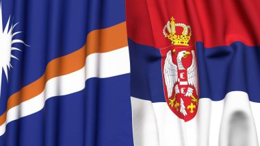 Marshall Adalarının bayrakları ve gerçekçi kumaş dokusuna sahip SERBIA