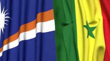Marshall Adaları ve Senegal bayrakları gerçekçi kumaş dokusuyla