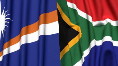 Marshall Adaları ve gerçekçi kumaş dokusuna sahip Güney Afrika bayrakları