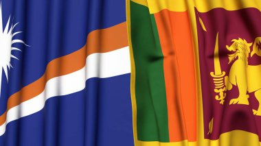 Marshall Adaları ve SRI LANKA bayrakları gerçekçi kumaş dokusuyla