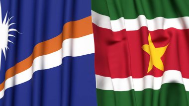 Marshall Adalarının bayrakları ve gerçekçi kumaş dokusuna sahip SURINAME