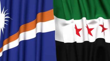 Marshall Adaları ve Syria 'nın gerçekçi kumaş dokusuna sahip bayrakları