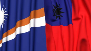 Marshall Adaları ve Tayvan bayrakları gerçekçi kumaş dokusuyla