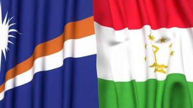 Marshall Adalarının bayrakları ve gerçekçi kumaş dokusuna sahip TAJIKISTAN