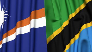 Marshall Adaları ve TANZANIA 'nın gerçekçi kumaş dokusuyla bayrakları