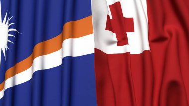 Marshall Adalarının bayrakları ve gerçekçi kumaş dokusuna sahip TONGA