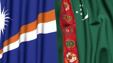 Marshall Adaları ve Türkmenistan 'ın gerçekçi kumaş dokusuyla bayrakları