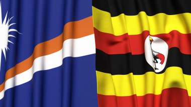Marshall Adaları ve UGANDA 'nın gerçekçi kumaş dokusuna sahip bayrakları