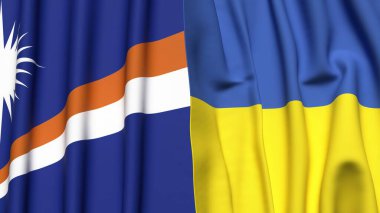 Marshall Adaları ve UKRAINE bayrakları gerçekçi kumaş dokusuyla